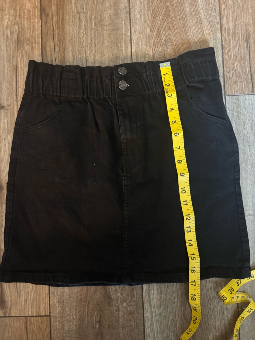 Wish List Black Denim Skirt High Waist Elastic Double Button Mini
